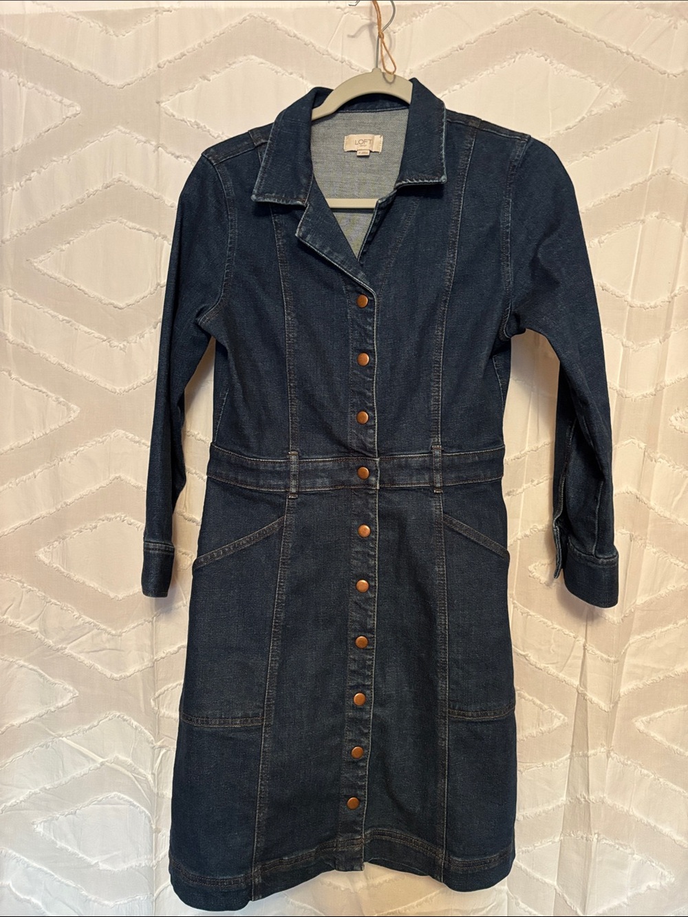 LOFT Dark Indigo Snap-Front Denim Dress